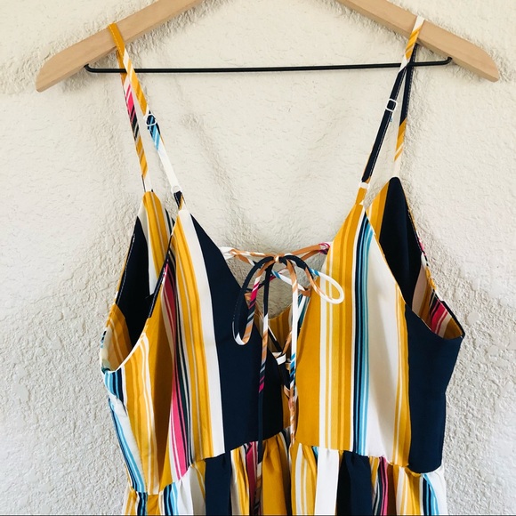 Boohoo Striped Ruffle Lace Up Back Maxi Dress - Picture 7 of 16